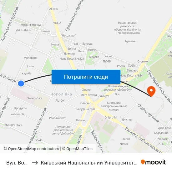 Вул. Волинська to Київський Національний Університет Будівництва І Архітектури map