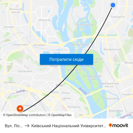 Вул. Лісківська to Київський Національний Університет Будівництва І Архітектури map