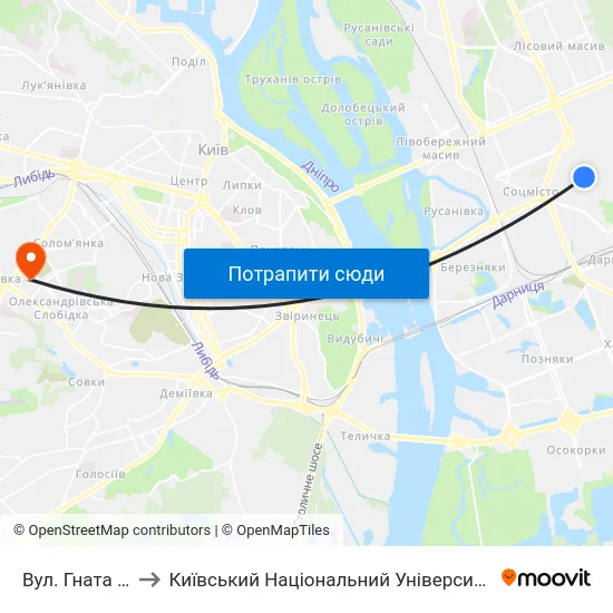 Вул. Гната Хоткевича to Київський Національний Університет Будівництва І Архітектури map