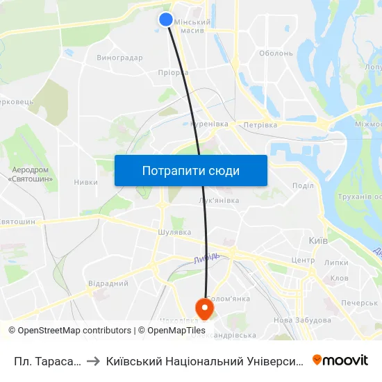 Пл. Тараса Шевченка to Київський Національний Університет Будівництва І Архітектури map