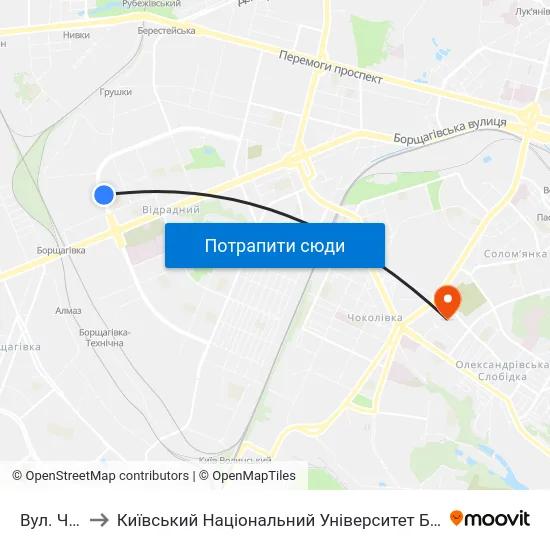Вул. Чумака to Київський Національний Університет Будівництва І Архітектури map