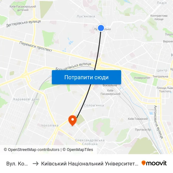 Вул. Коперника to Київський Національний Університет Будівництва І Архітектури map