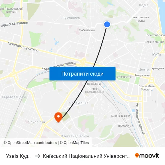 Узвіз Кудрявський to Київський Національний Університет Будівництва І Архітектури map
