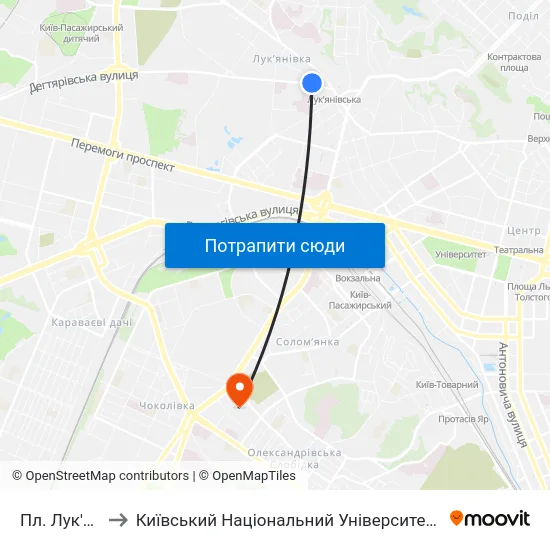Пл. Лук'Янівська to Київський Національний Університет Будівництва І Архітектури map