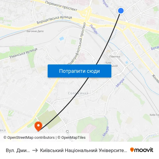 Вул. Дмитрівська to Київський Національний Університет Будівництва І Архітектури map