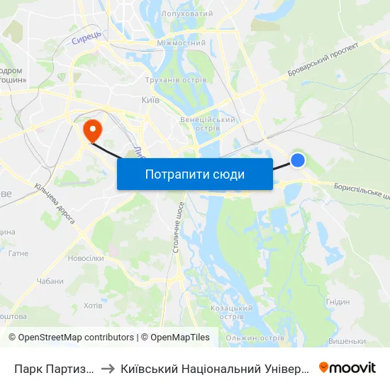 Парк Партизанської Слави to Київський Національний Університет Будівництва І Архітектури map