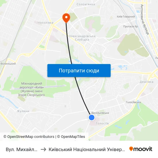 Вул. Михайла Ломоносова to Київський Національний Університет Будівництва І Архітектури map