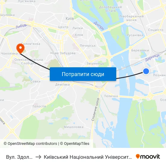 Вул. Здолбунівська to Київський Національний Університет Будівництва І Архітектури map