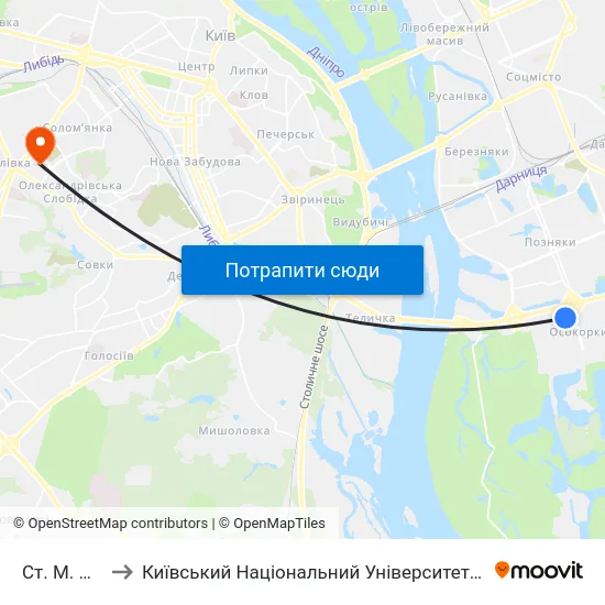 Ст. М. Позняки to Київський Національний Університет Будівництва І Архітектури map