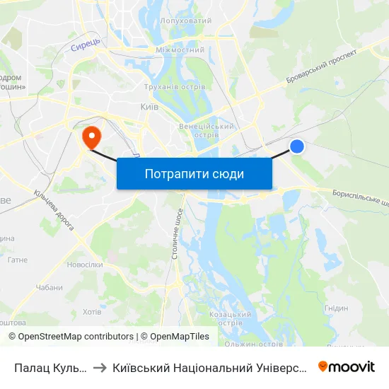 Палац Культури Дніпро to Київський Національний Університет Будівництва І Архітектури map