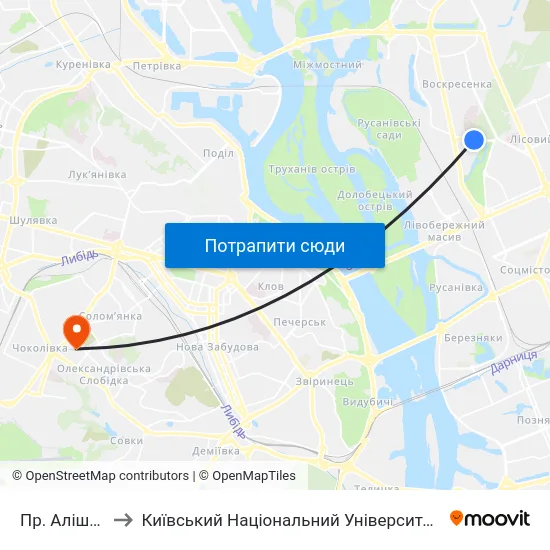 Пр. Алішера Навої to Київський Національний Університет Будівництва І Архітектури map