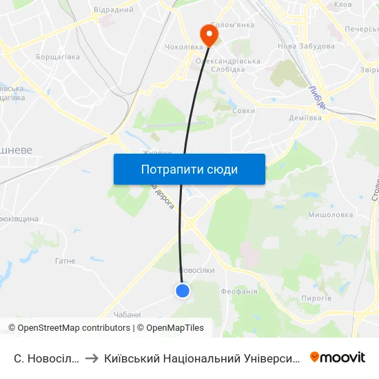 С. Новосілки (Центр) to Київський Національний Університет Будівництва І Архітектури map