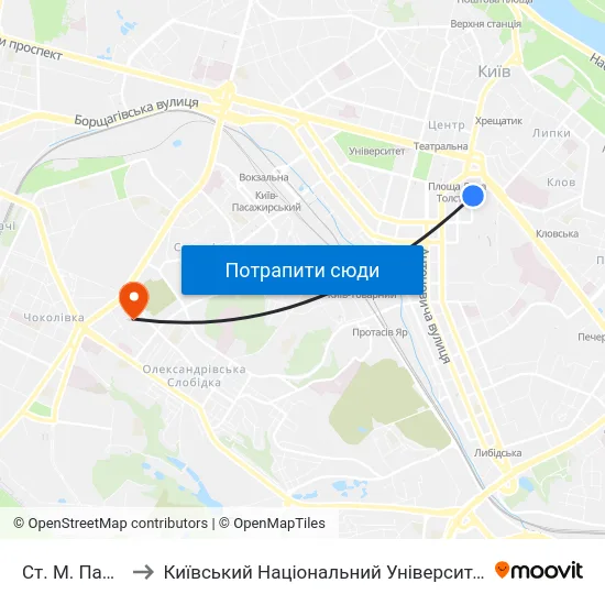 Ст. М. Палац Спорту to Київський Національний Університет Будівництва І Архітектури map