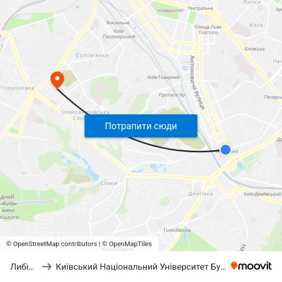 Либідська to Київський Національний Університет Будівництва І Архітектури map