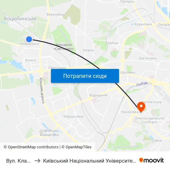 Вул. Клавдіївська to Київський Національний Університет Будівництва І Архітектури map