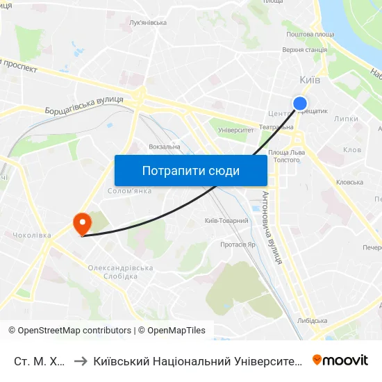 Ст. М. Хрещатик to Київський Національний Університет Будівництва І Архітектури map