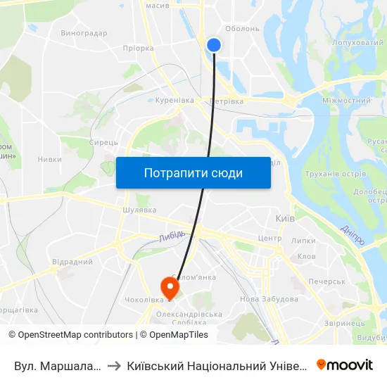 Вул. Маршала Малиновського to Київський Національний Університет Будівництва І Архітектури map