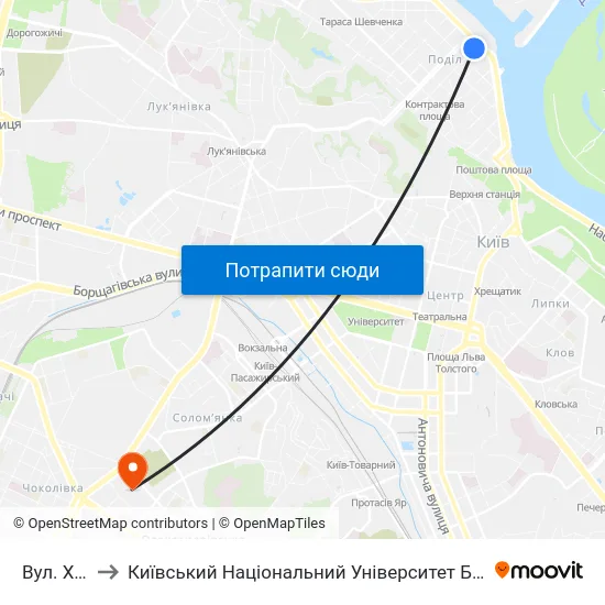 Вул. Хорива to Київський Національний Університет Будівництва І Архітектури map