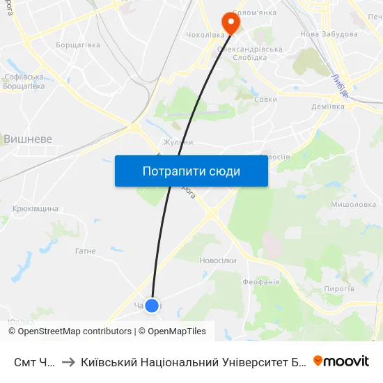 Смт Чабани to Київський Національний Університет Будівництва І Архітектури map