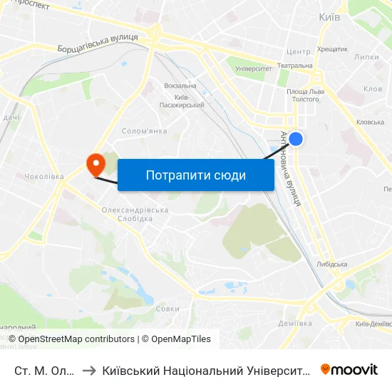 Ст. М. Олімпійська to Київський Національний Університет Будівництва І Архітектури map