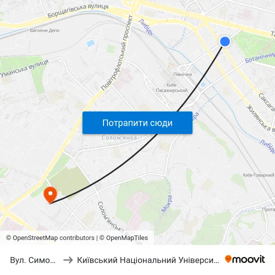 Вул. Симона Петлюри to Київський Національний Університет Будівництва І Архітектури map