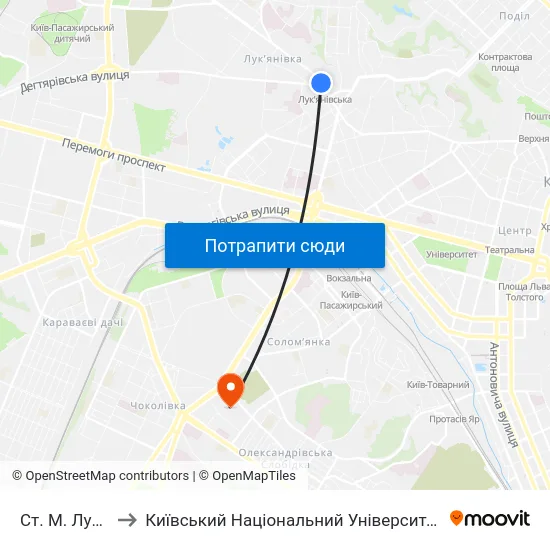 Ст. М. Лук'Янівська to Київський Національний Університет Будівництва І Архітектури map