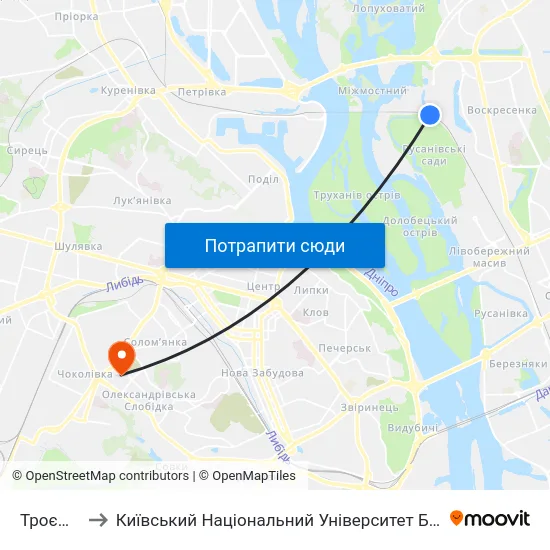 Троєщина-2 to Київський Національний Університет Будівництва І Архітектури map