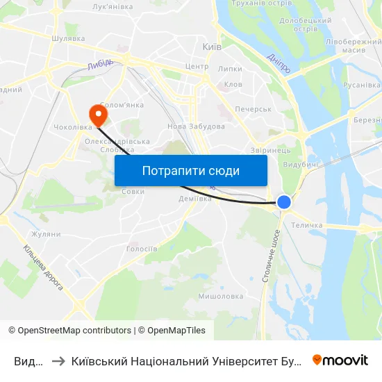 Видубичі to Київський Національний Університет Будівництва І Архітектури map