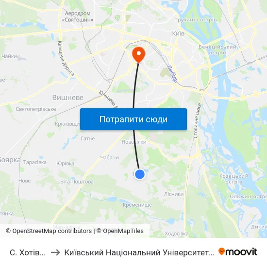 С. Хотів (Центр) to Київський Національний Університет Будівництва І Архітектури map