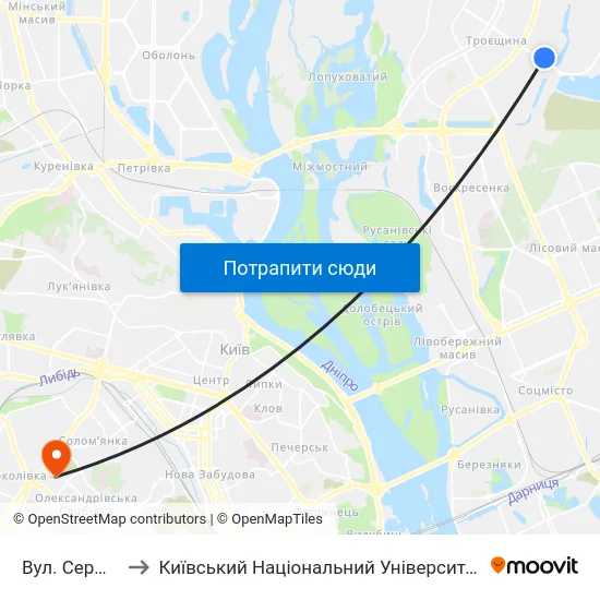 Вул. Сержа Лифаря to Київський Національний Університет Будівництва І Архітектури map