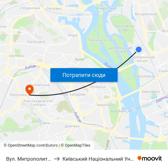 Вул. Митрополита Андрея Шептицького to Київський Національний Університет Будівництва І Архітектури map
