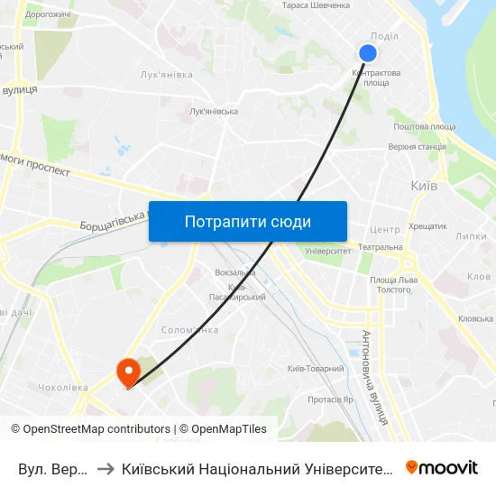 Вул. Верхній Вал to Київський Національний Університет Будівництва І Архітектури map