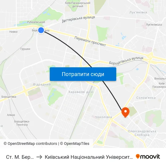 Ст. М. Берестейська to Київський Національний Університет Будівництва І Архітектури map