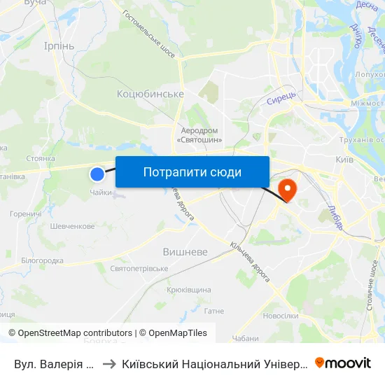 Вул. Валерія Лобановського to Київський Національний Університет Будівництва І Архітектури map