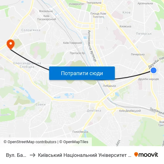 Вул. Бастіонна to Київський Національний Університет Будівництва І Архітектури map
