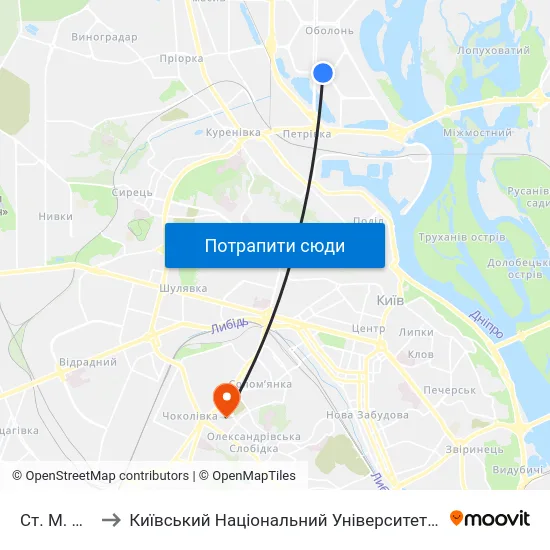 Ст. М. Оболонь to Київський Національний Університет Будівництва І Архітектури map