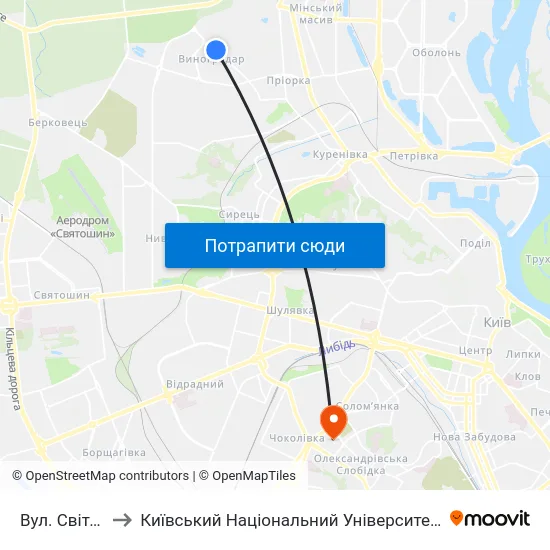 Вул. Світлицького to Київський Національний Університет Будівництва І Архітектури map