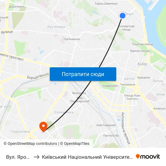 Вул. Ярославська to Київський Національний Університет Будівництва І Архітектури map