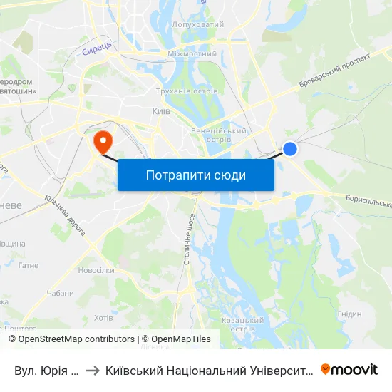 Вул. Юрія Пасхаліна to Київський Національний Університет Будівництва І Архітектури map