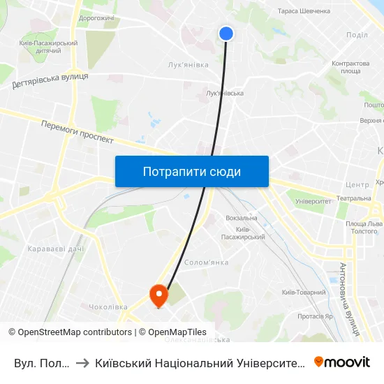 Вул. Половецька to Київський Національний Університет Будівництва І Архітектури map