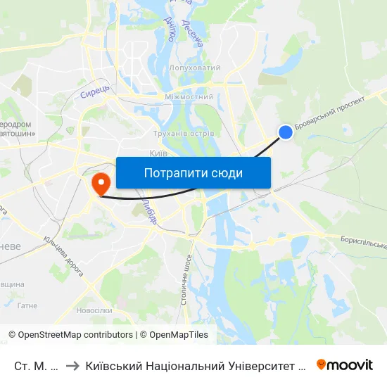 Ст. М. Лісова to Київський Національний Університет Будівництва І Архітектури map