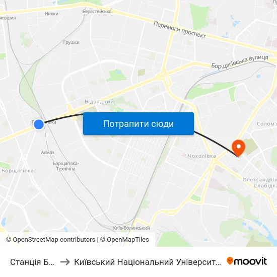 Станція Борщагівка to Київський Національний Університет Будівництва І Архітектури map