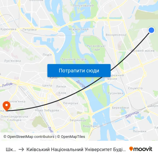 Школа to Київський Національний Університет Будівництва І Архітектури map