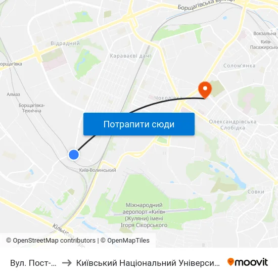 Вул. Пост-Волинська to Київський Національний Університет Будівництва І Архітектури map