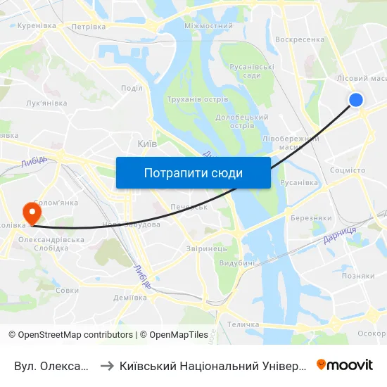 Вул. Олександра Бойченка to Київський Національний Університет Будівництва І Архітектури map