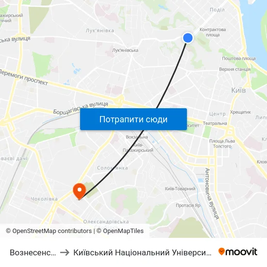 Вознесенський Узвіз to Київський Національний Університет Будівництва І Архітектури map