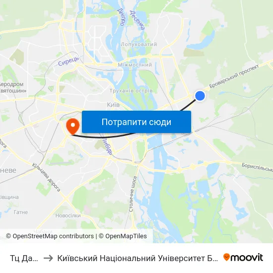 Тц Даринок to Київський Національний Університет Будівництва І Архітектури map