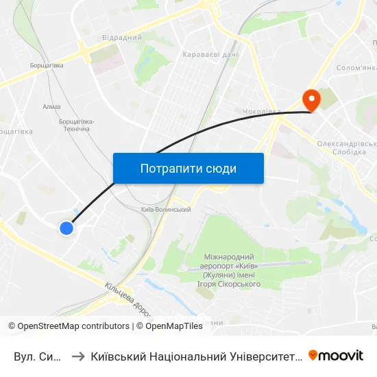 Вул. Симиренка to Київський Національний Університет Будівництва І Архітектури map