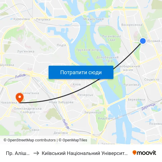 Пр. Алішера Навої to Київський Національний Університет Будівництва І Архітектури map