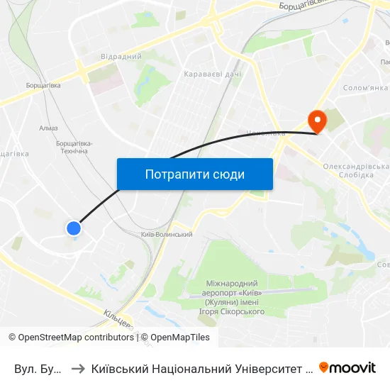 Вул. Булгакова to Київський Національний Університет Будівництва І Архітектури map